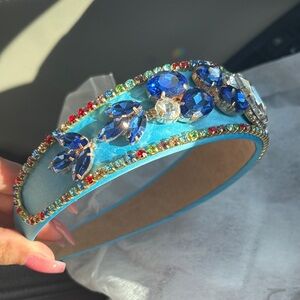 New! Elegant Blue and Gold Embellished Headband